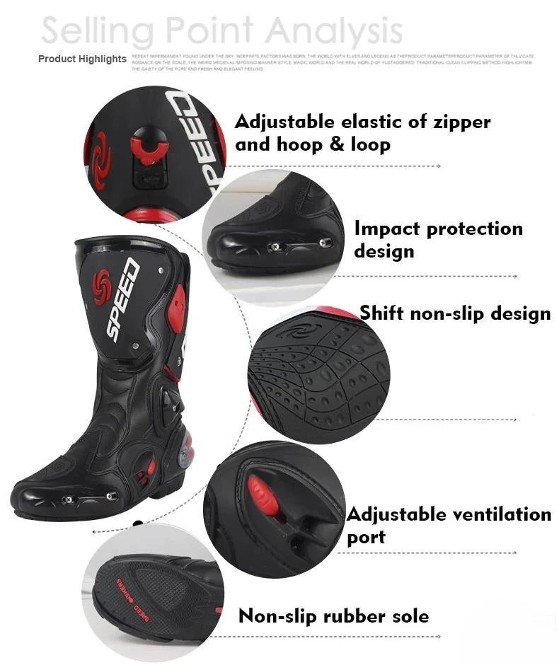 Men's Motorcycle Boots Riding Drop Protection Top Quality Black/White/Red Large Size 40-45 B1001 Motocross Shoes