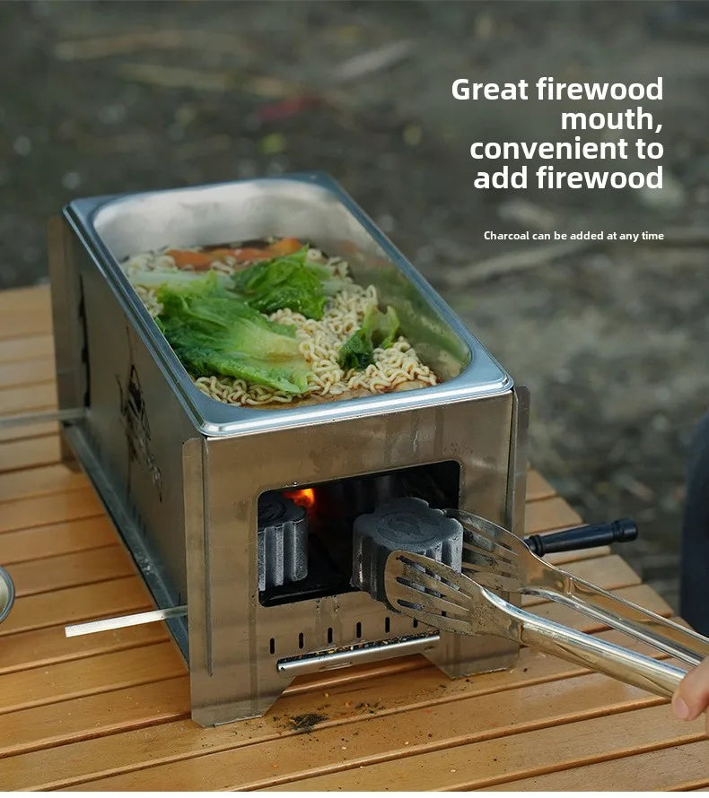 Camping Windproof Firewood Stove Stainless Steel Barbecue Grill Wood Burner Protable Outdoor Picnic Oden Cooking Furnace