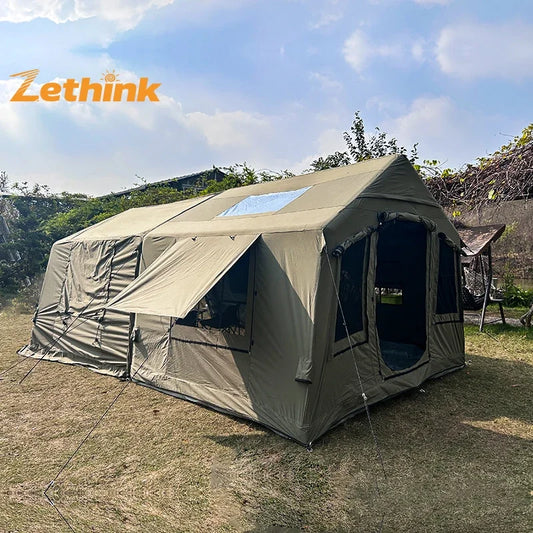 Manufacturer Waterproof Air Tent Outdoor 210g polyester-cotton Glamping Inflatable winter camping Tent 10-12 people frame tent