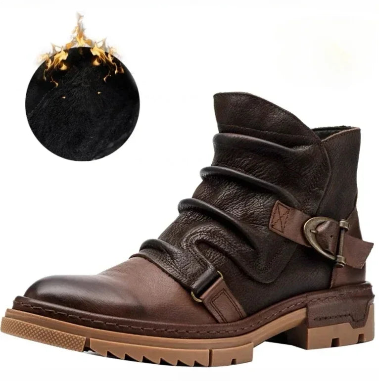 2025 Retro Men's Motorcycle Leather Boots British Style Round Head High Top Shoes Casual Platform Boots Moto Street Gear