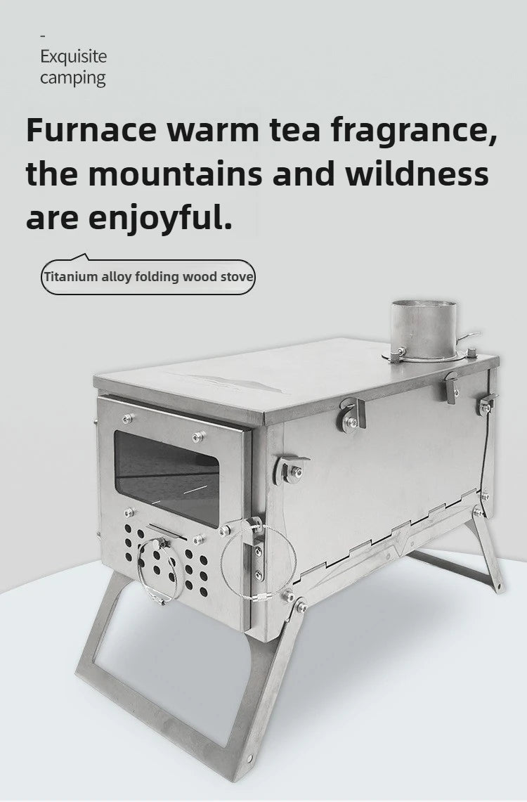 Titanium Alloy Glass Removable Portable Folding Wild Cooking Stove with Chimney Outdoor Stove Tools for Camping Hiking