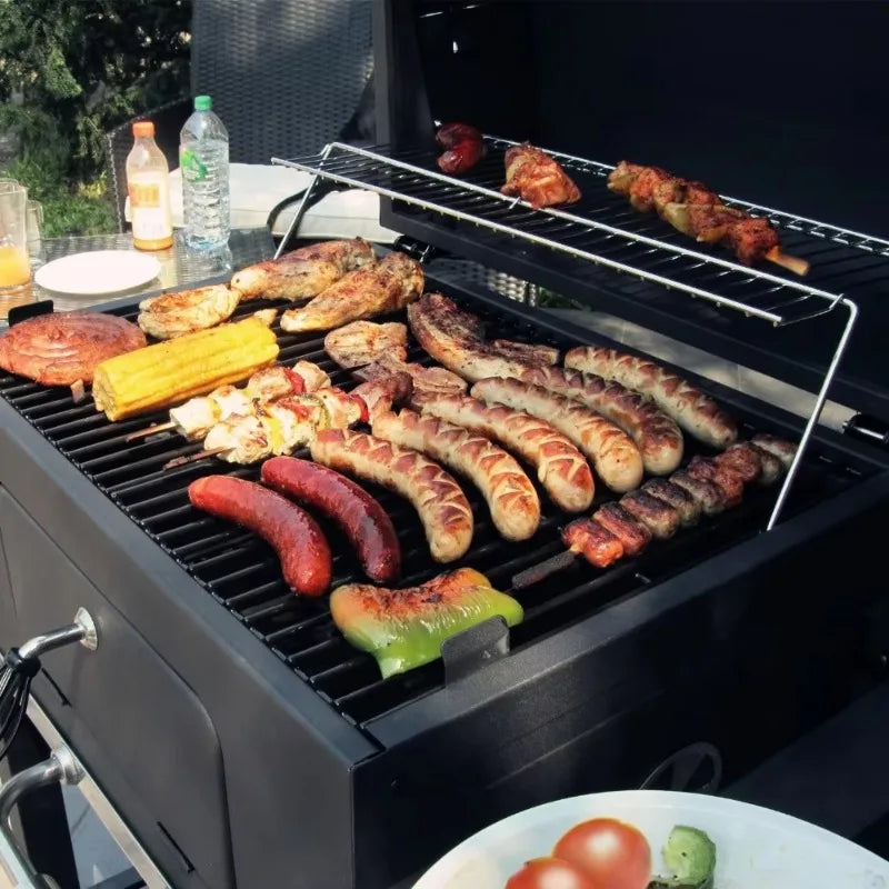 Garden Backyard Classic Charcoal BBQ Grills Large Cooking Area BBQ Party Square BBQ Grill with Trolley