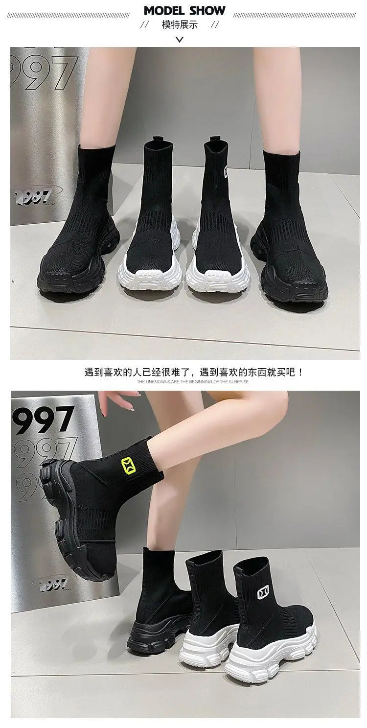 Women's Breathable 2025 Summer Autumn New Style Internet Hot Super Hot Knitted High-Top Casual Athletic Stretch Socks Boots