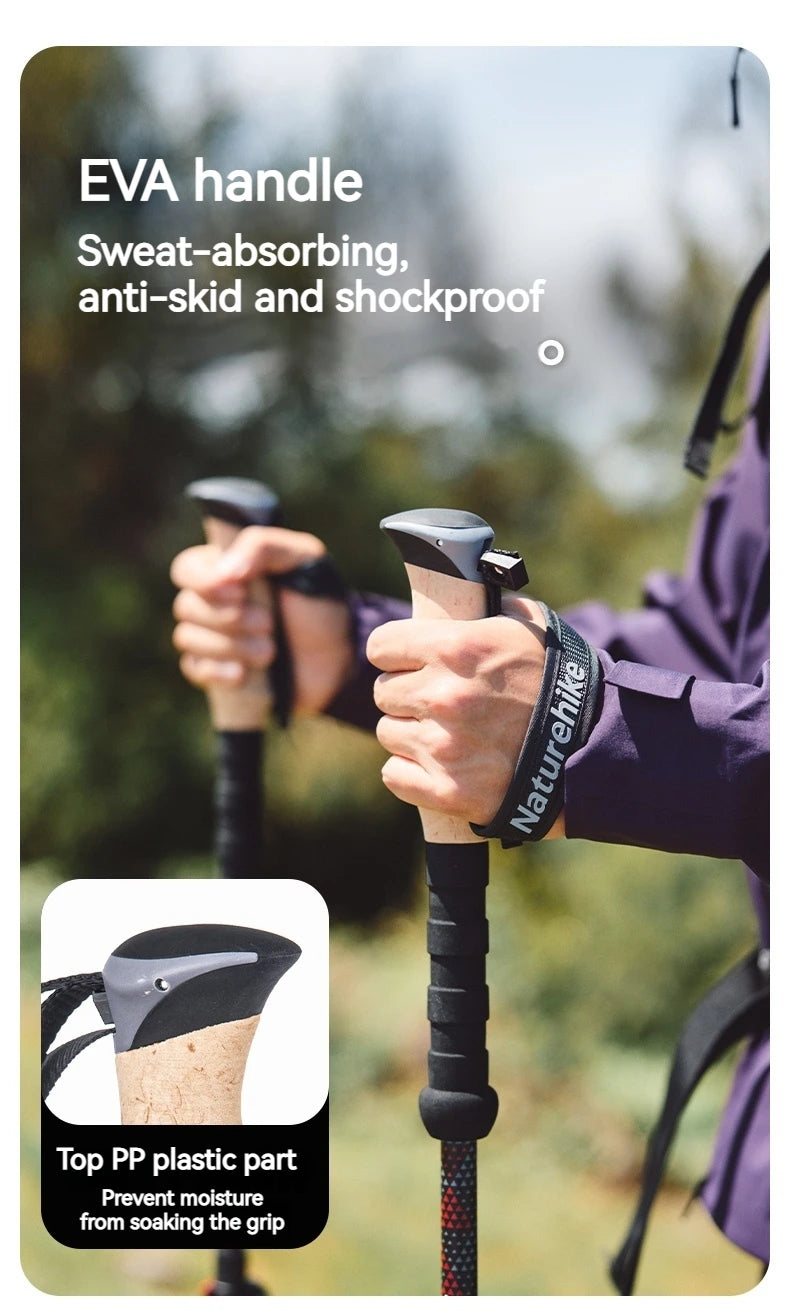 Naturehike Trekking Pole 2pcs 62-135cm 3Sections Carbon Fiber Telescopic Walking Stick Outdoor Hiking Canes Ultralight Climbing