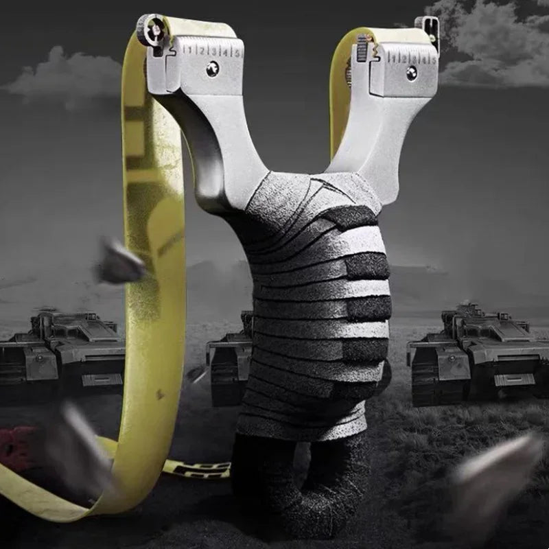 High Quality Hunting Shooting Slingshot Stainless Steel Great Power Catapult with Flat Rubber Band Outdoor Sport Competition