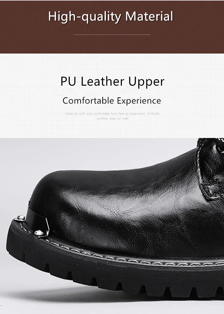 2025 High Leather Boots Men Black Boots Gothic Punk Motorcycle Boots Men Big Size 46 Comfy Platform Boots for Men Tooling Boots