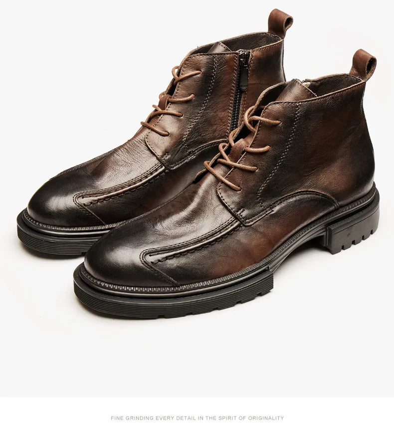 Men Shoes Leather Retro Men Boots Leather Ankle Boots Motorcycle Boots Cowboy Boots Show Bar Fashion Combat Boots