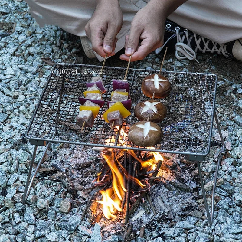 Outdoor Pure Titanium Grill Camping Table Portable Lightweight Net BBQ Wire Mesh Grate Mini Foldable Cooking Pot Rack