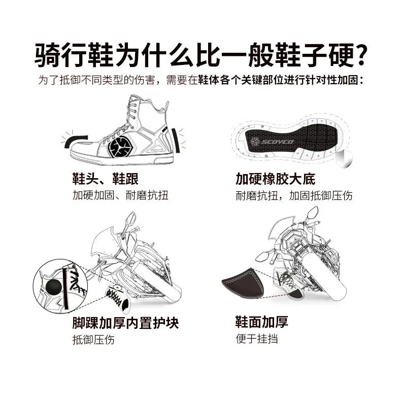 SCOYCO Motorcycle Boots Botas Moto Microfiber Leather Motocross Off-Road Racing Boots Motorbike Riding Shoes Men Moto Boots