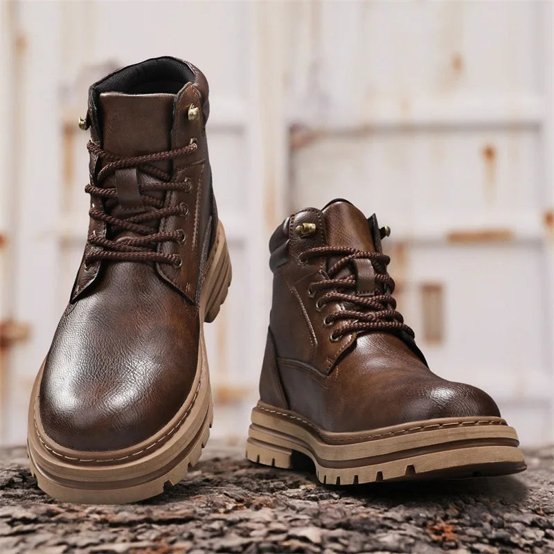 New Autumn Winter Men High Top Shoes Fashion Motorcycle Boots Outdoor Leisure Ankle Boots Comfortable Man Lace-Up Botas Sneakers