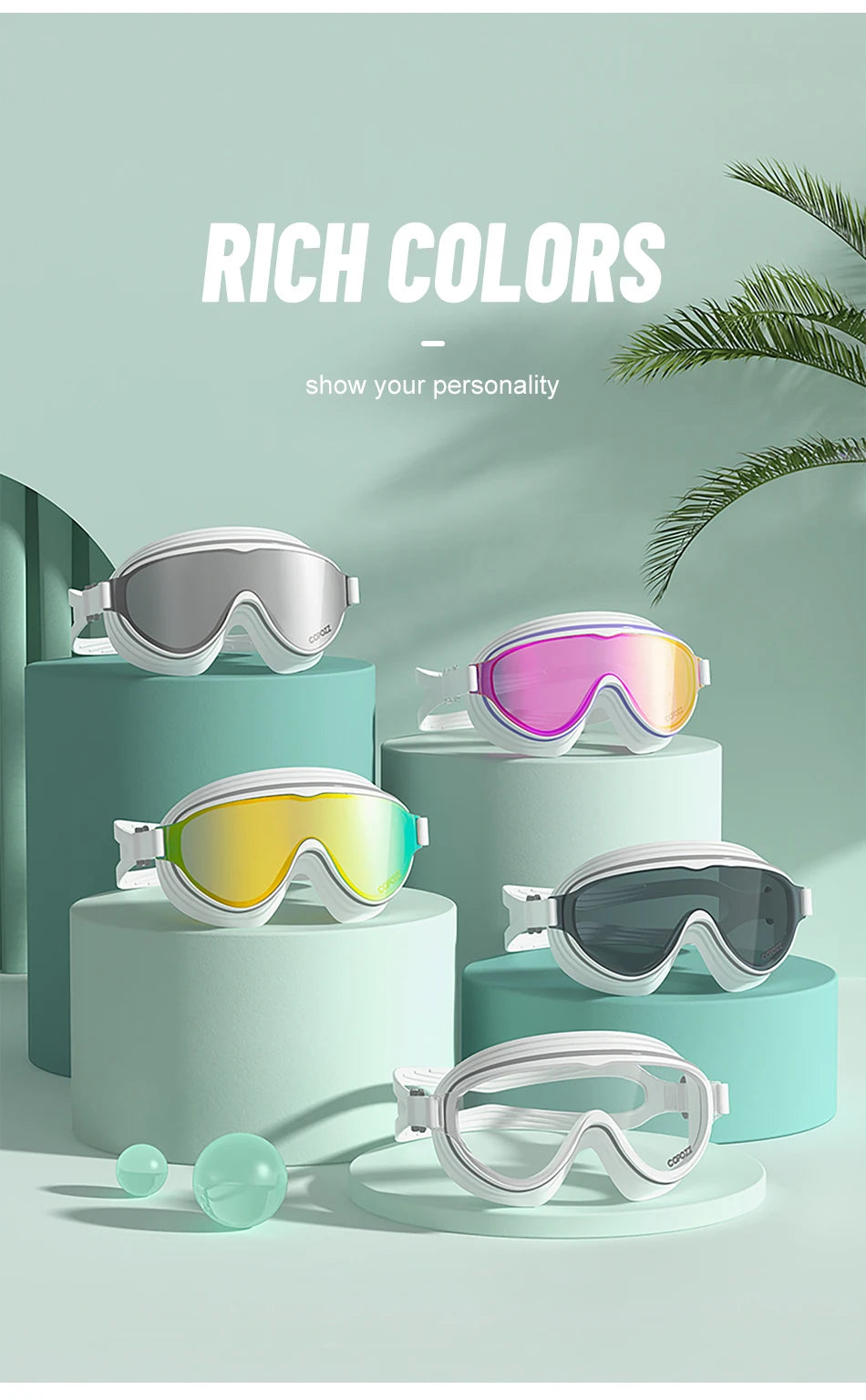 COPOZZ New Large Frame Adults Swimming Goggles Professional Plating Durable Anti Fog Comfort Eyewear Swimming Glasses Men Women