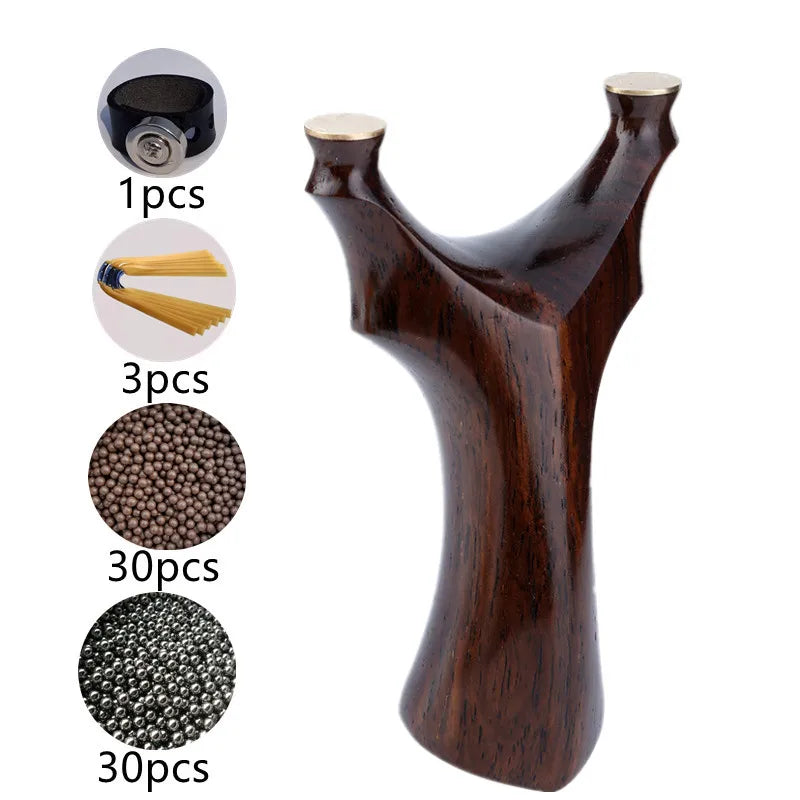 High-quality Brass+Ebony Slingshot Outdoor Smooth Head Hunting Bow Catapult with Rubber Band Steel Ball Strong Magnetic Ring Set