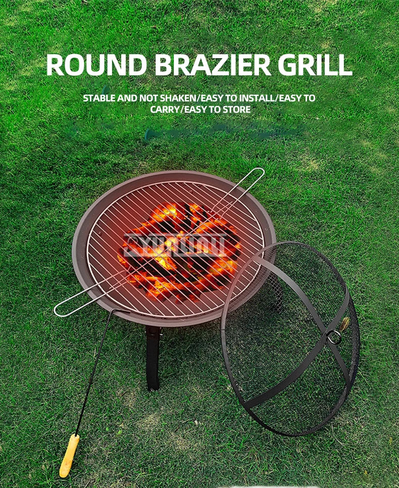 55cm Folding Portable Barbecue Charcoal Grill Outdoor Round Brazier Tea Heating Stove BBQ Desk Tabletop Carbon Bonfire