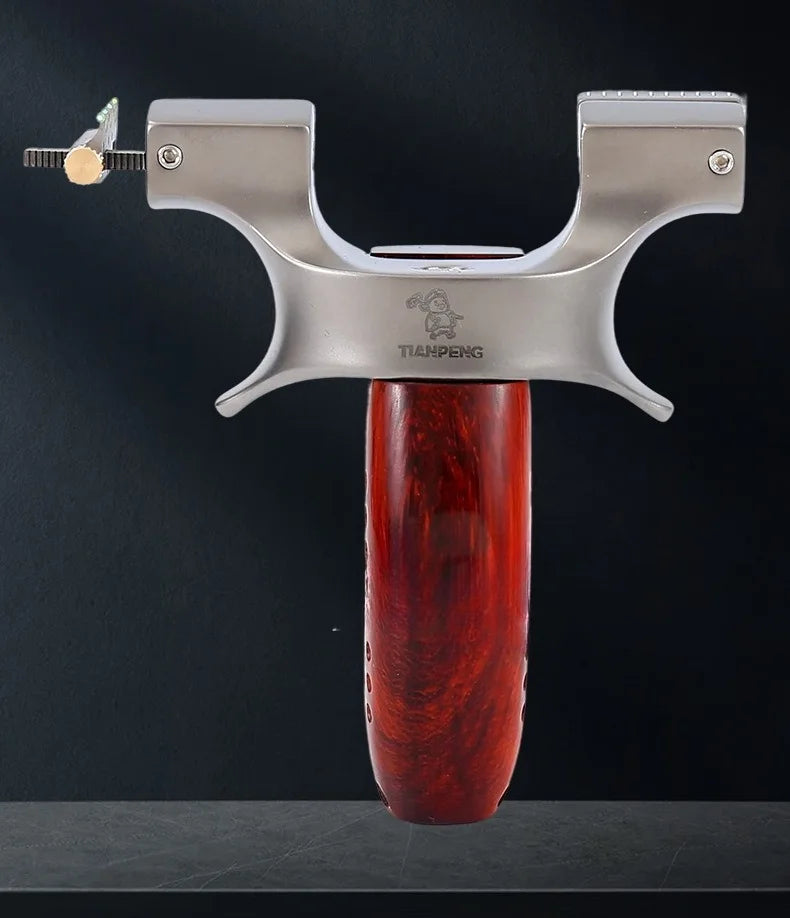 Powerful Stainless Steel Slingshot with Flat Rubber Band Outdoor Hunting and Shooting Combat Catapult with Wooden Handle