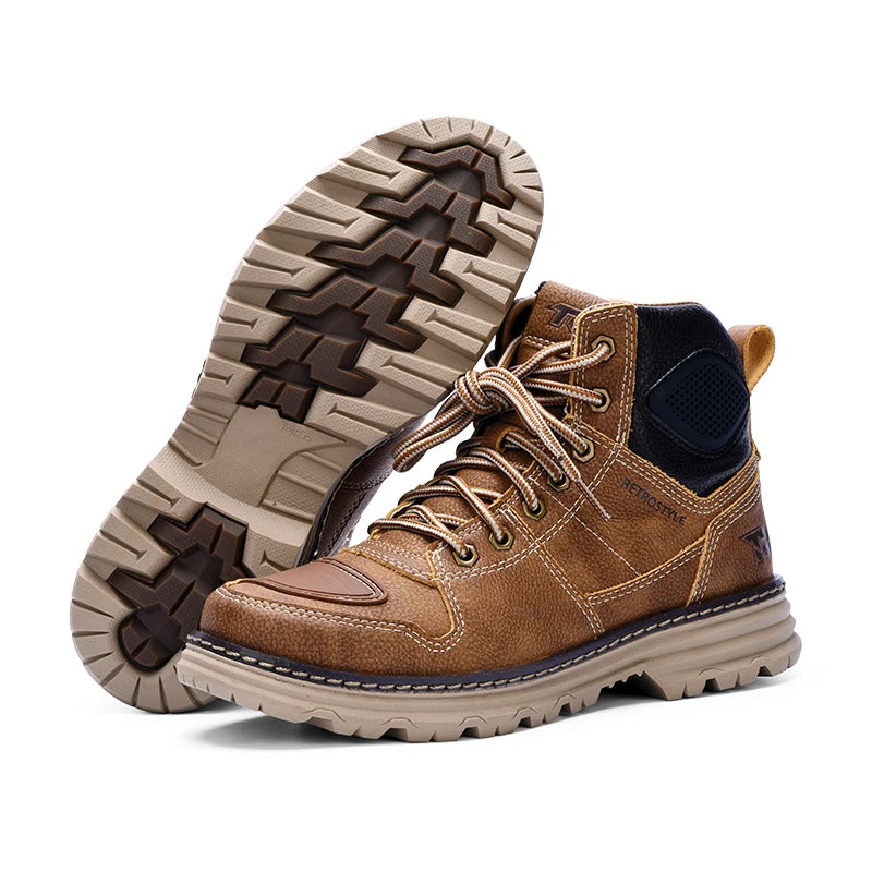 2025 TRtiger Men Retro Motorcycle Boots Mountain Hiking Botas Brown Outdoor Workwear Leisure Boot City Road Moto Riding Bota