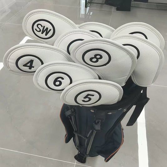 10 sets of portable PU golf club iron head cover magnetic protective cover golf club iron head cover set 3 4 5 6 7 8 9 AW SW PW