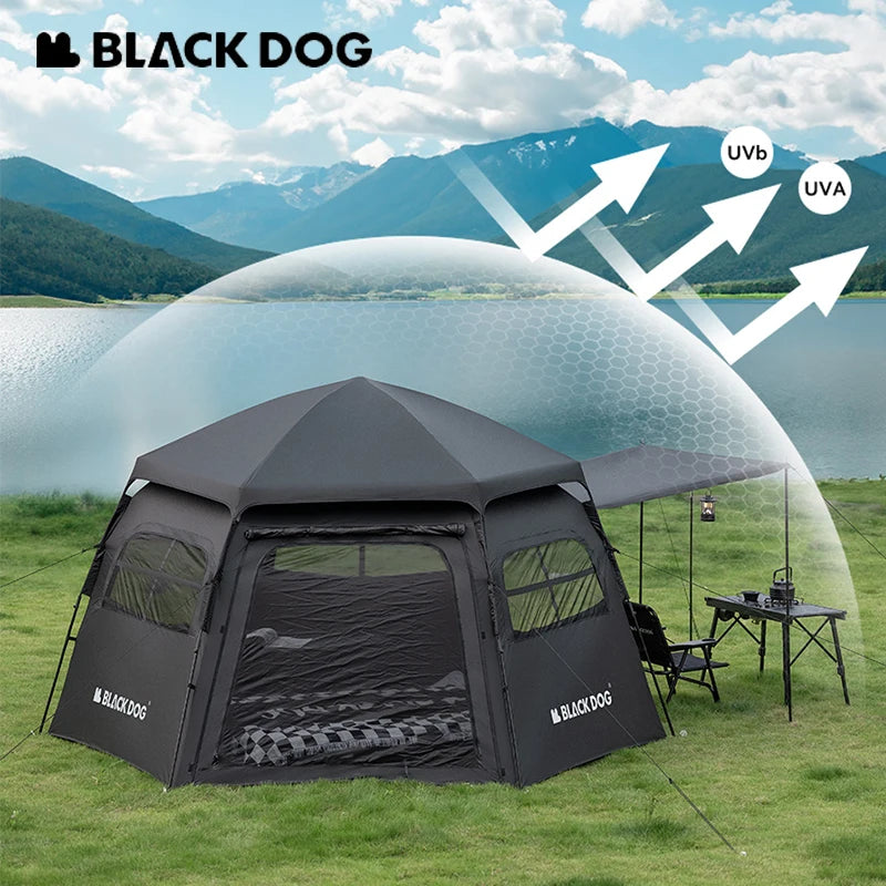 Naturehike Blackdog Automatic One-touch Tent Outdoor Camping Hexagonal Dome Tent Quick Open Waterproof Black Coated Sunscreen