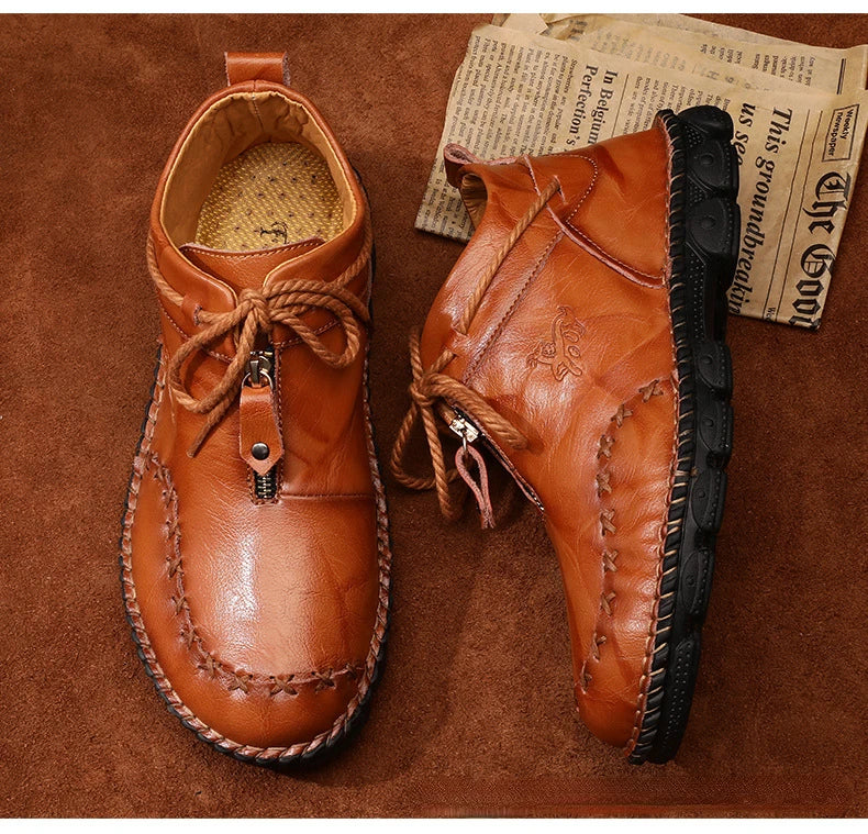 Genuine Leather Shoes Male Luxury High Quality Men Ankle Boots Outdoor Comfortable Casual Shoes Fashion Zip Men Motorcycle Boots