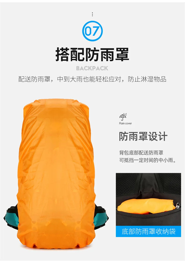 60L Large-Capacity Outdoor Mountaineering Backpack,Anti Splashing Water Wear-Resistant Camping Hiking And Cross-Country Backpack