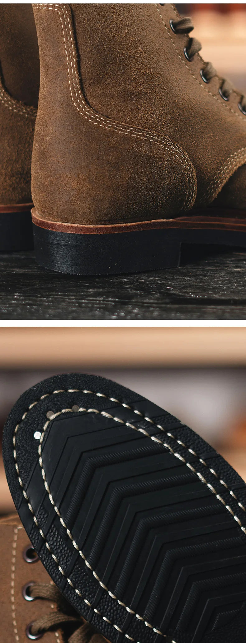 Retro Cowhide Motorcycle Boots High Top Motorbike Boots Durable Goodyear-Welted Moto Boots Wear-resistant Walking Shoes For Men