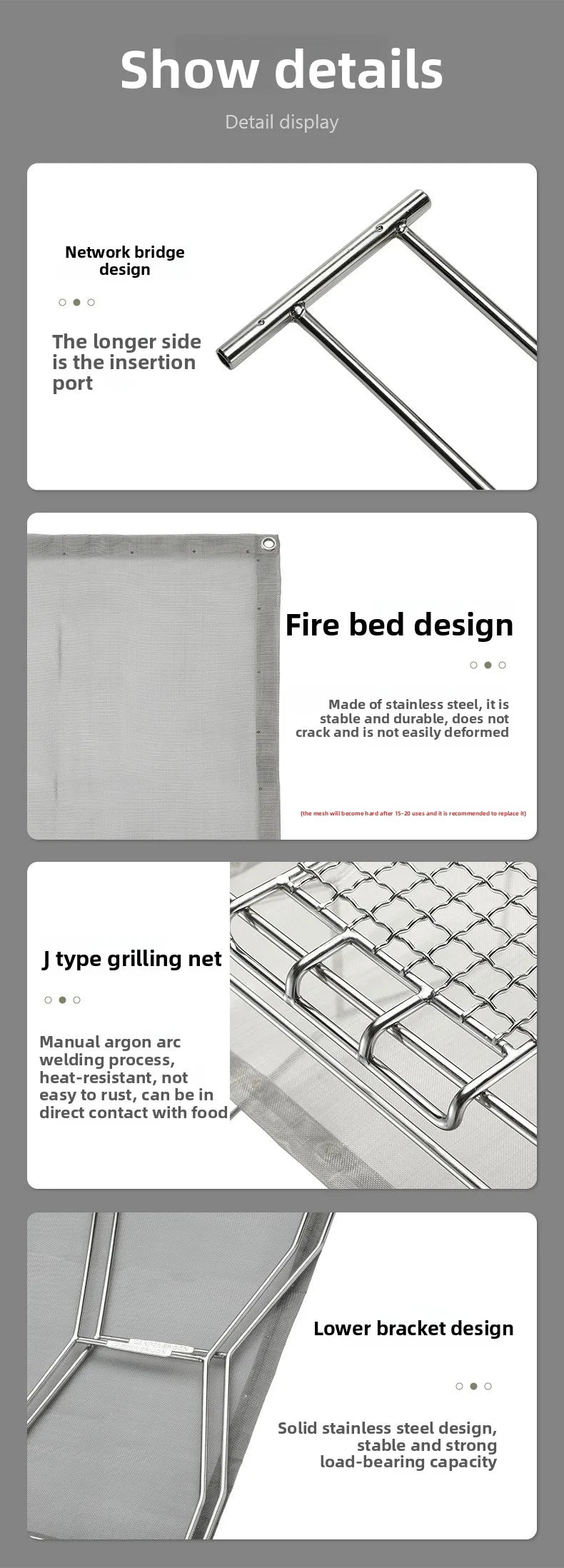 Outdoor Camping Heating Stove Campfire Stainless Steel Foldable Lightweight Grill with Grill Net Solo Fire Pit Wood Stove