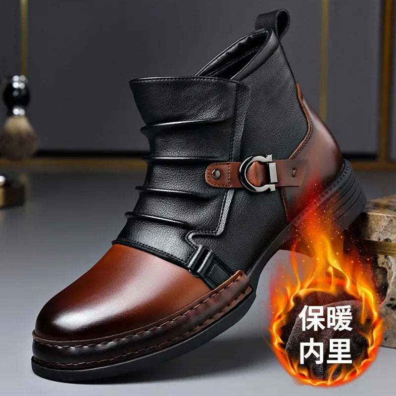Autumn Winter Retro Ankle Boots for Men Fashion Casual Size Zipper Motorcycle Boots Man New Designer Warm Platform Shoes Male