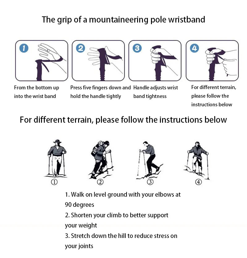 Four-section T-handle Trekking Pole Outdoor Travel Cane Climbing  Pole Aluminum Alloy Telescopic Pole Hiking Walking Stick