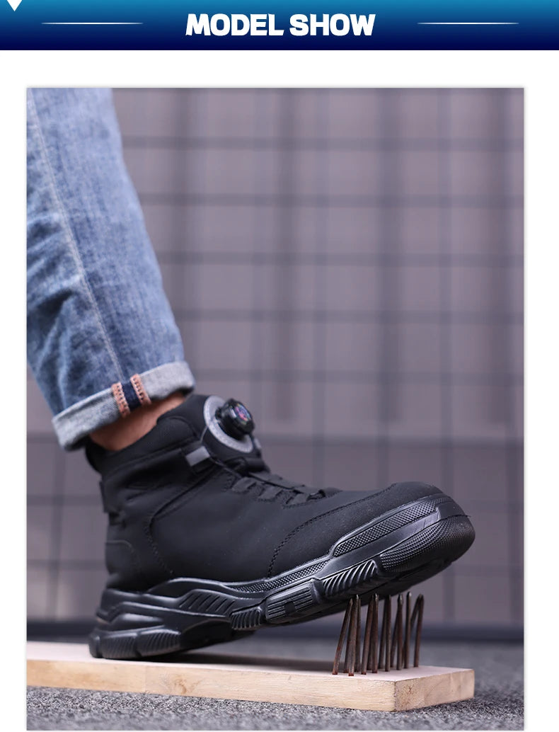 Waterproof Men Boots Rotating Buttons Safety Shoes Men Puncture-Proof Work Boots Steel Toe Shoes Light Indestructible Shoes