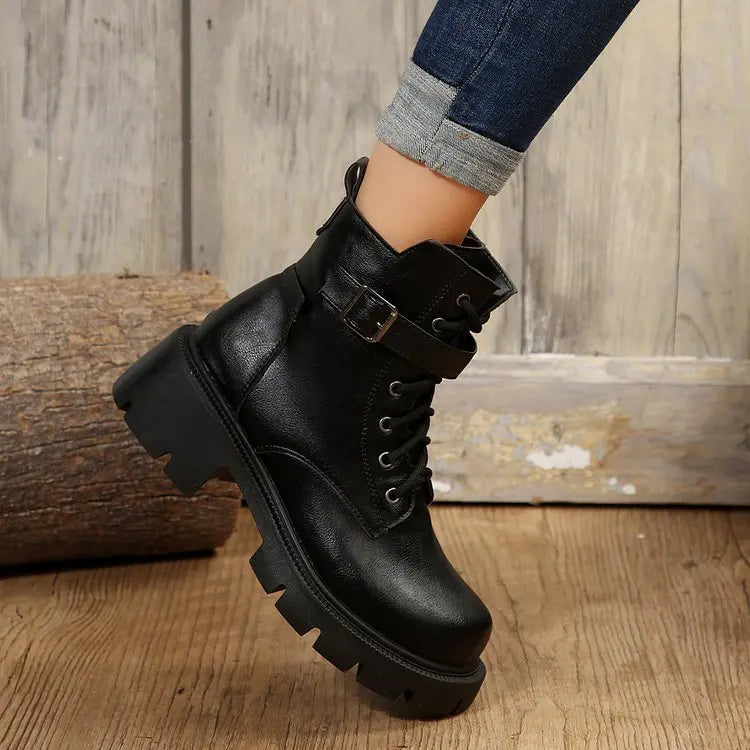 Platform Women Boots Fashion High Quality Women Ankle Boots Retro Round Toe  Motorcycle Boots Punk Style Women Shoes Botas Mujer