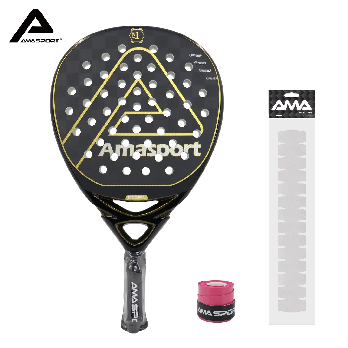 AMASPORT 38mm Padel Tennis Racket D Rough Surface EVA Soft  3K/12K/18K/Kevlar Carbon High Balance Paddle Racket for Advanced