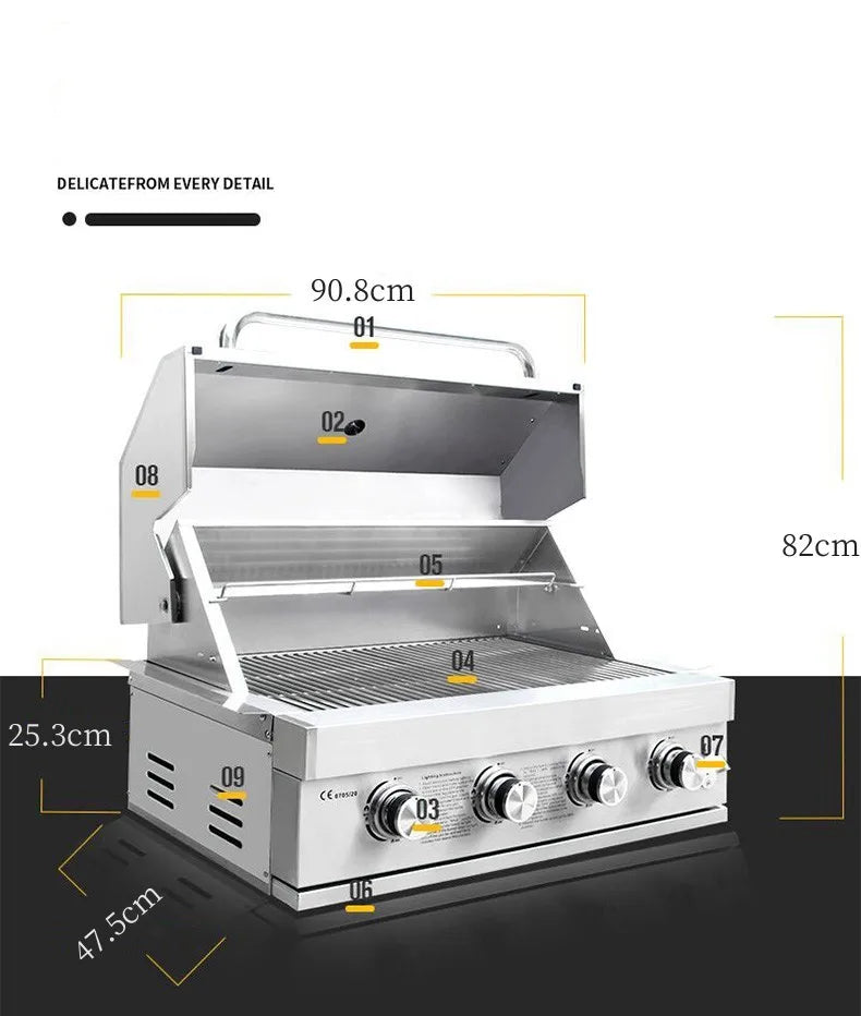 304 stainless steel embedded barbecue stove courtyard gas barbecue grill charcoal gas dual-purpose stewing stove BBQ