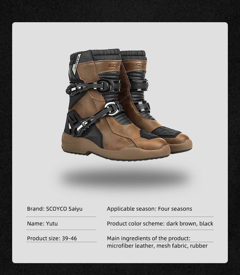 SCOYCO Motorcycle Protective Boots Men Waterproof Enduro Motorcyclist Shoes TPU Leather Anti-slip Motocross Rally High Top Boots