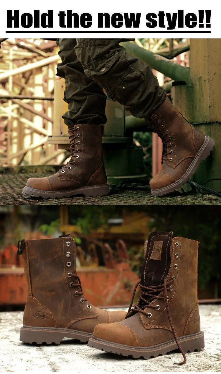 Men's Mid-calf Shoes High Tube Work Shoes Couples Outdoor Motorcycle Boots Large Size Women's Boots Winter Plush Cotton Shoes