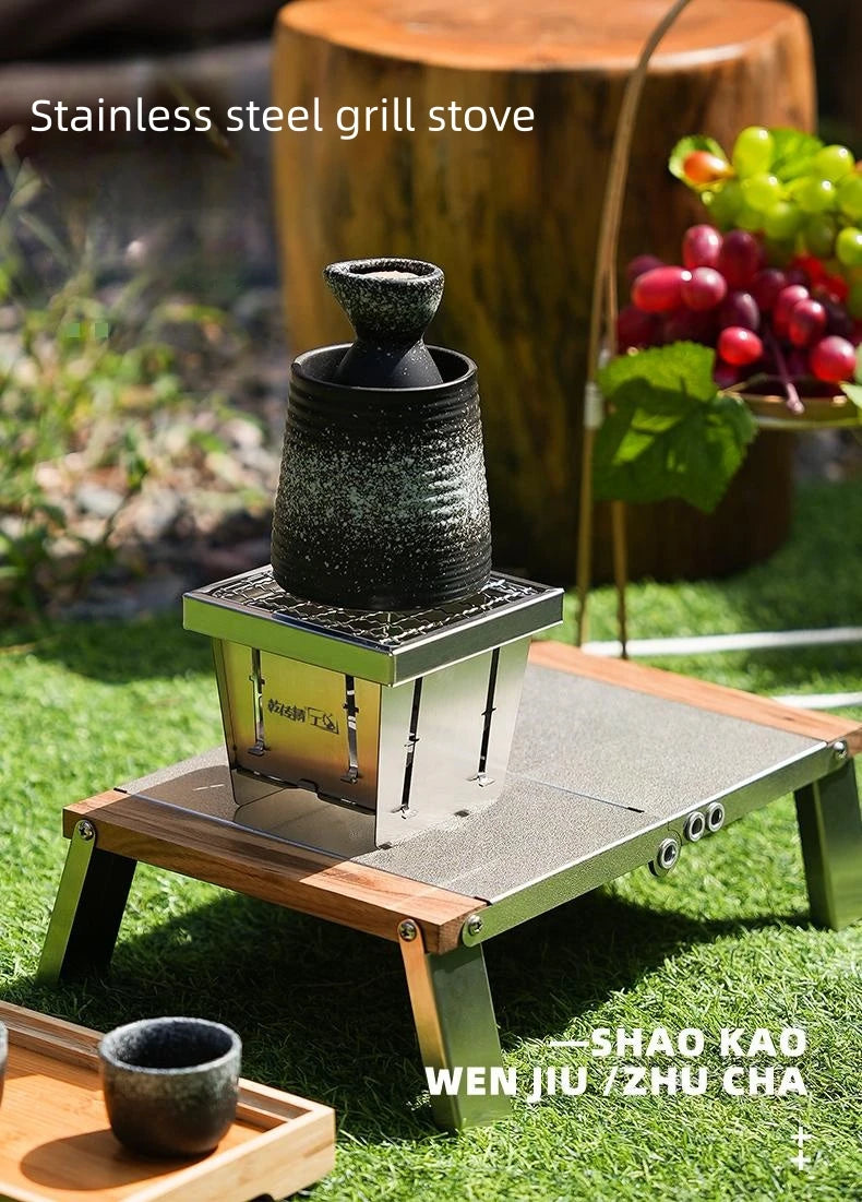 Mini Barbecue Grill Around The Stove Make Tea Outdoor Portable Folding BBQ Grill Stove Stainless Steel Furnace