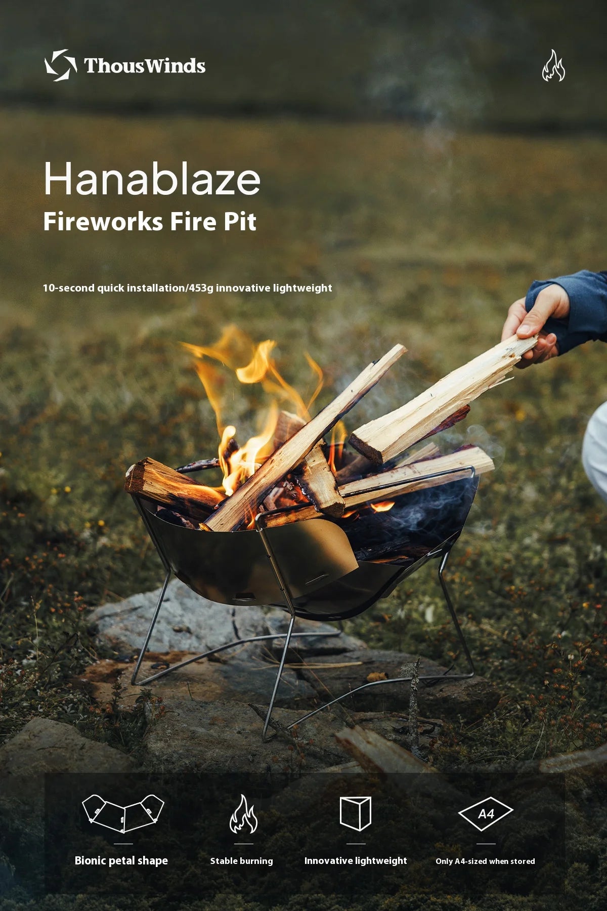 Ultralight Folding Fire Pit Grill – Portable Wood Burning Camp Stove for Outdoor Camping, BBQ Rack with Bonus Grate