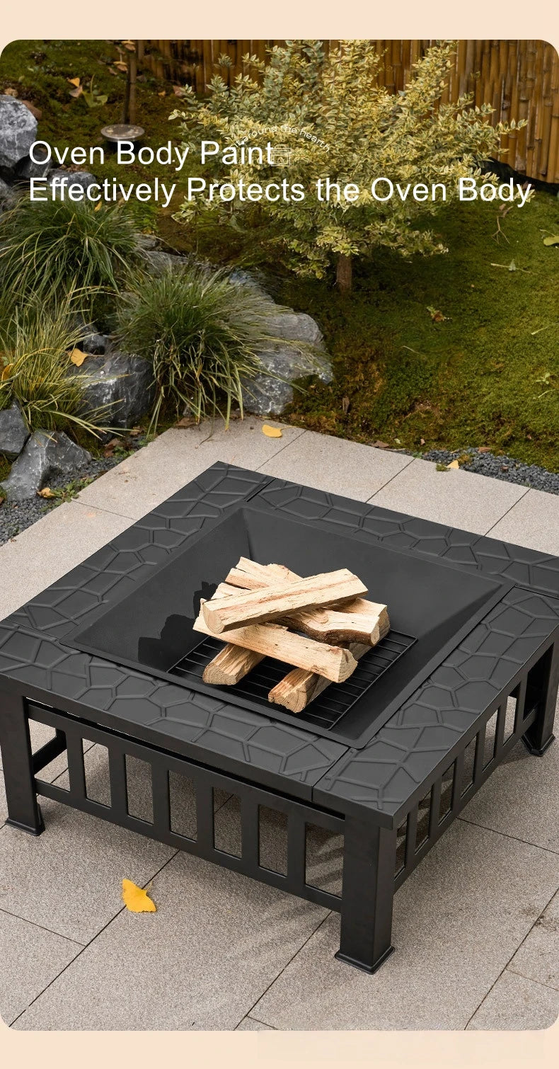 Outdoor Square Barbecue Grill Multi-Functional Barbecue Table Charcoal-Fired Tea-Brewing Table Wood-Burning Stove