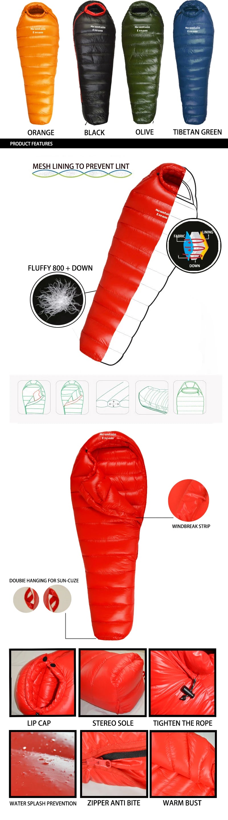 Winter Down Sleeping Bag Adult Mummy White Goose Down Warm Sleeping Bag Three Seasons Suitable For Camping Trips