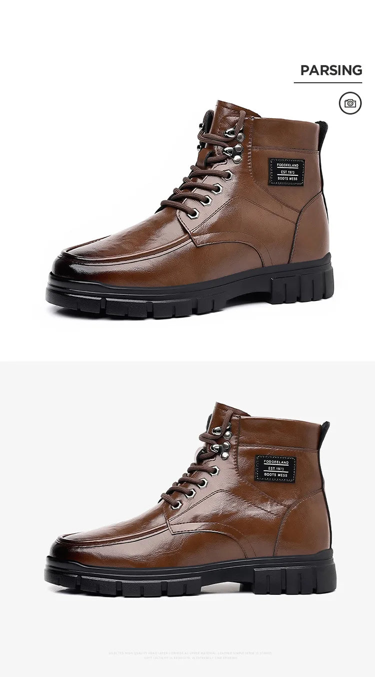 Winter Cotton Shoes Men Fashionable High-top Wear-resistant Shoes Thick-soled Plus Velvet Snow Boots Outdoor Non-slip Work Boots