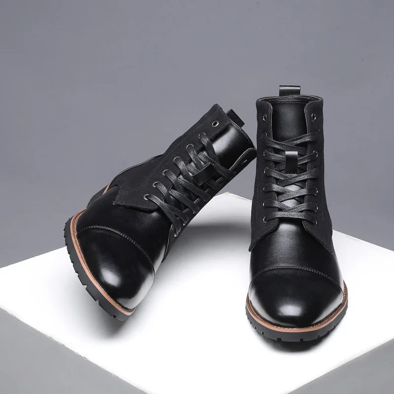 British Style Flat Designer Ankle Boots Vintage Casual Leather Outdoor Walking Motorcycle Boots Mens Antiskid Fall Chunky Boots