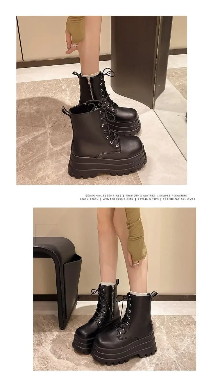 Chunky Platform White Ankle Boots Women shoes 2024 Autumn Winter Pu Leather Booties Mujer Punk Thick Bottom Motorcycle Boots