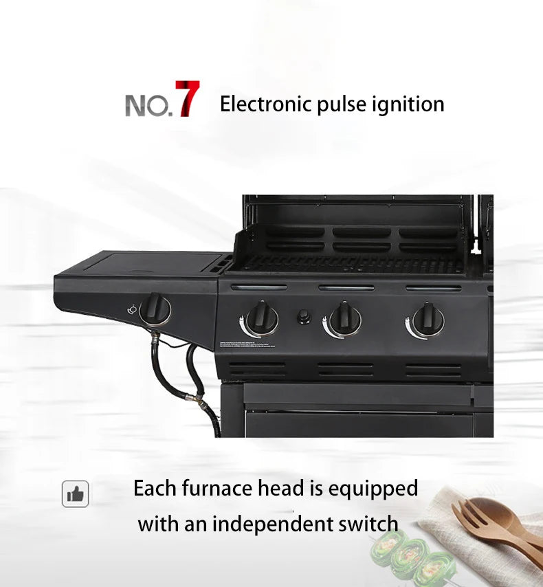 Homemade High Standard Stainless Steel Outdoor Garden High End Auto Ignition 3 Burners Gas Bbq Grill Barbecue BBQ