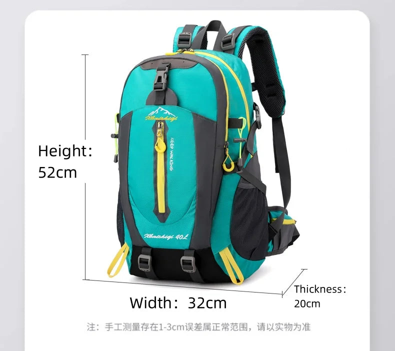 Men Women Outdoor Camping Travel Backpack 40L Water Repellent Climbing Hiking Laptop Daypack Trekking Reflective Strip Back Bags