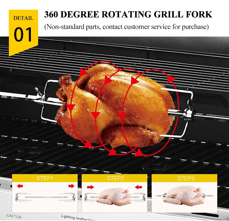 Burner Gas or Charcoal Barbecue Grill for Home Garden Outdoor Parties Vertical Design for Easy Use