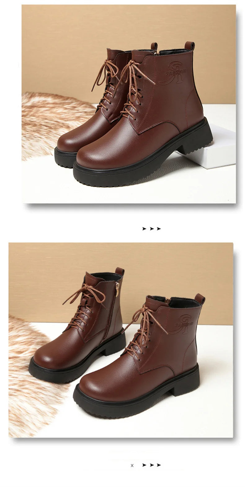 Women Winter Warm Velvet Ankle Boots Lace up Soft Leather Thick Bottom New Fashion Anti-slip Motorcycle Short Boots