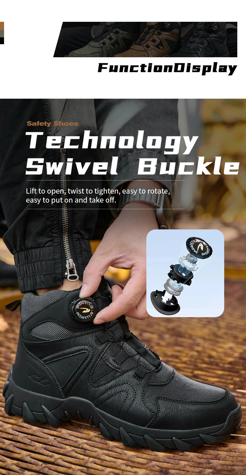 Rotating button Safety Boots Men Outdoor tactical boots Indestructible shoes Puncture-Proof Work Boots Steel toe shoes Sneakers