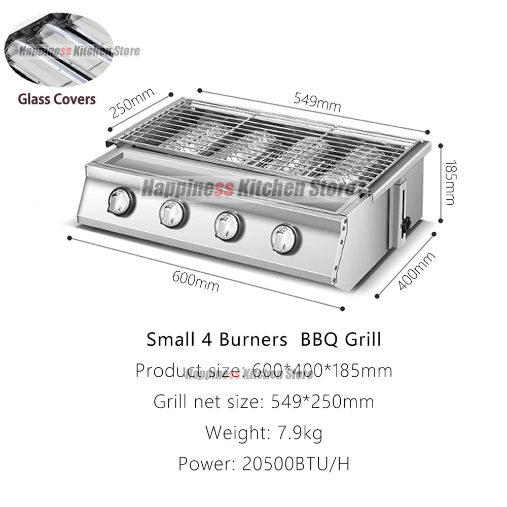 2/3/4 Burners BBQ Grill LPG Gas Grill Gas Stoves Stainless Steel Burners With Glass Covers Outdoors Camping Barbecue