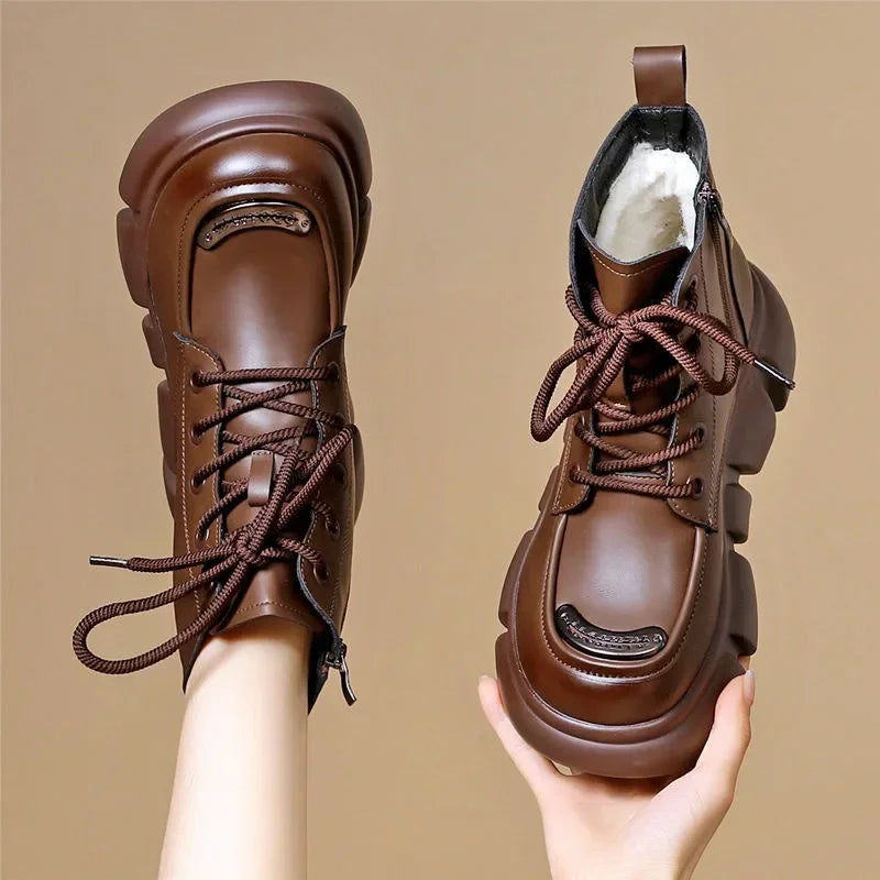 Women's Boots  Winter New Fur Snow Boots Platform Plush Comfortable Anti Slip Warm Lace Up Cold Proof Cotton Ankle Boots