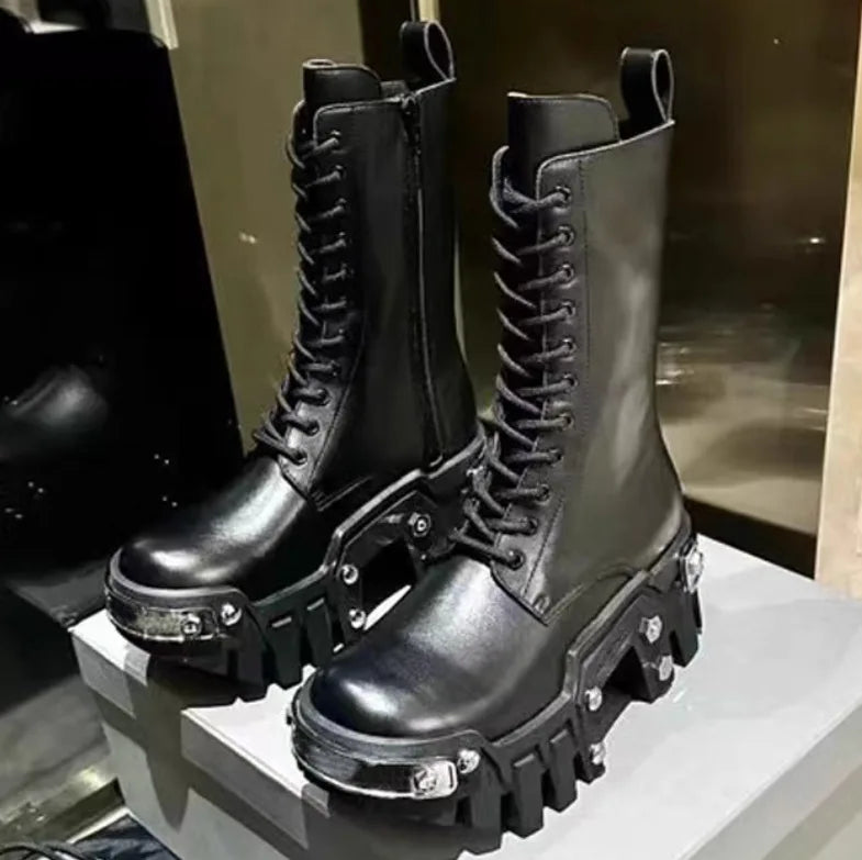 2025 new fashion platform women's retro punk tooling couple dark rock locomotive boots trendy shoes