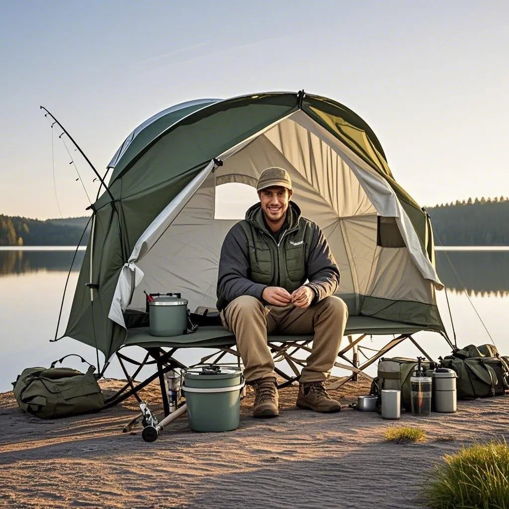 All-Season Camping Cot Tent 1-Person - Sturdy Cross-Braced Structure, for Fishing or Outdoor Activities,, Compact & Portable