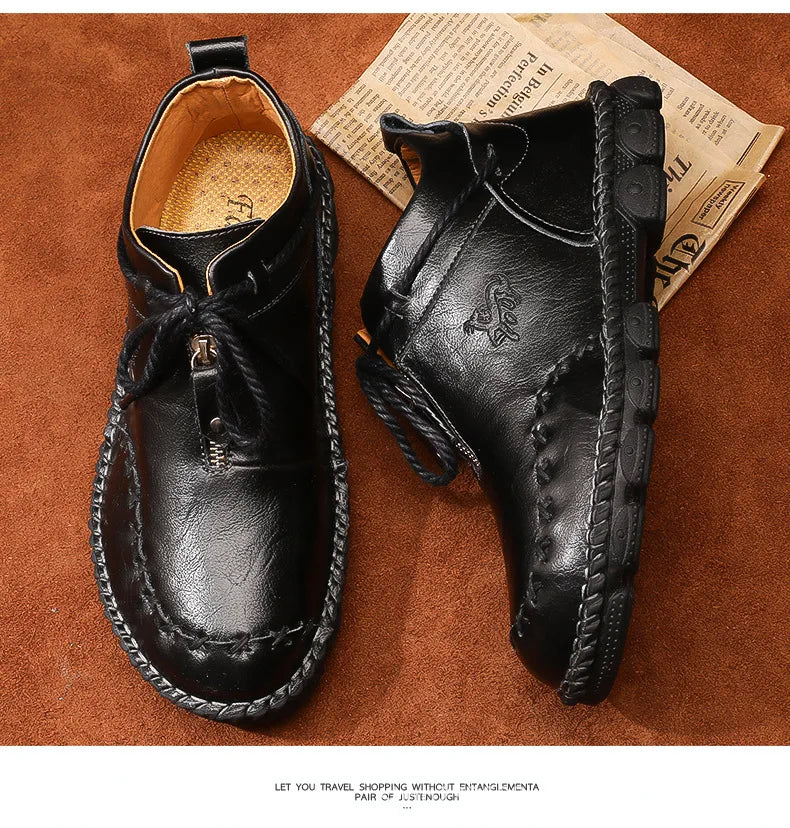 Genuine Leather Shoes Male Luxury High Quality Men Ankle Boots Outdoor Comfortable Casual Shoes Fashion Zip Men Motorcycle Boots